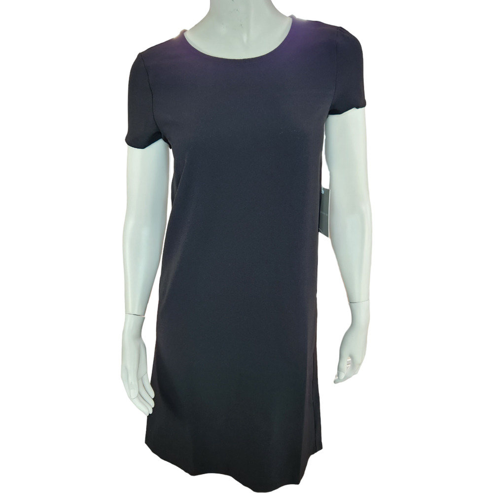 Chelsea 28 Womens XXS Black Midi Short Sleeve Shift‎ Dress Zipper NWT Summer